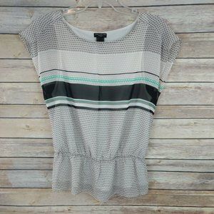 ❤Ann Taylor Peplum Blouse Size 4P Brown White Green Polka Dot